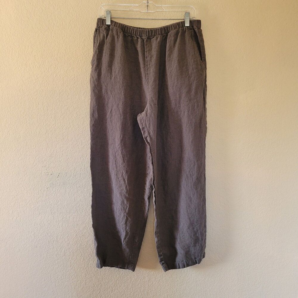 Eileen Fisher 100% Linen Pants Womens Medium Pull On Crop Straight Coastal Boho